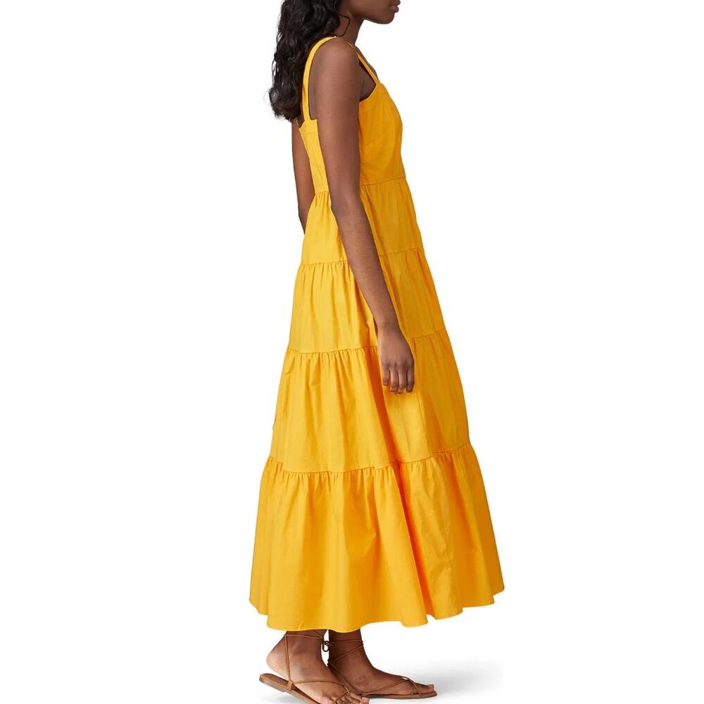 Color Me Courtney Mustard Tiered Ruffle Maxi Dress SIZE 2 Cottage Sundress $400 - Picture 3 of 14